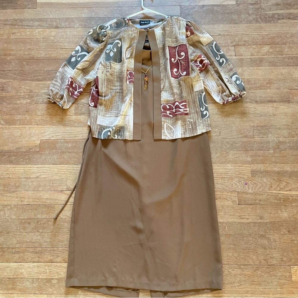 Kathy Roberts two-piece maxi dress with open front button blouse brown B10